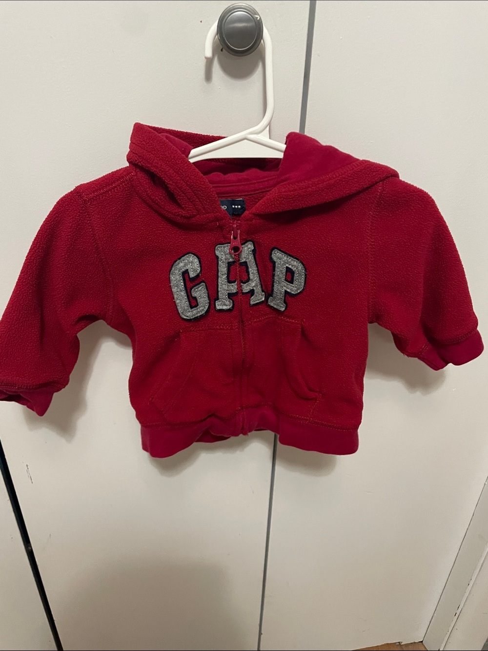 GAP Baby Red Hooded Fleece Jacket with Grey Logo